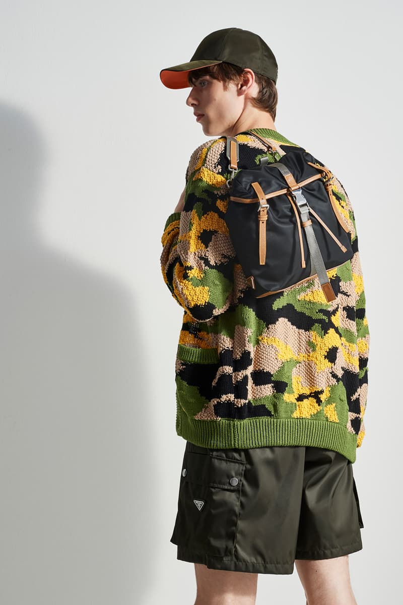 prada escape collection capsule launch fall 2019 outdoor travel gear ready to wear accessories lifestyle clothing compass gabardine nylon outerwear double match shirt camouflage pants