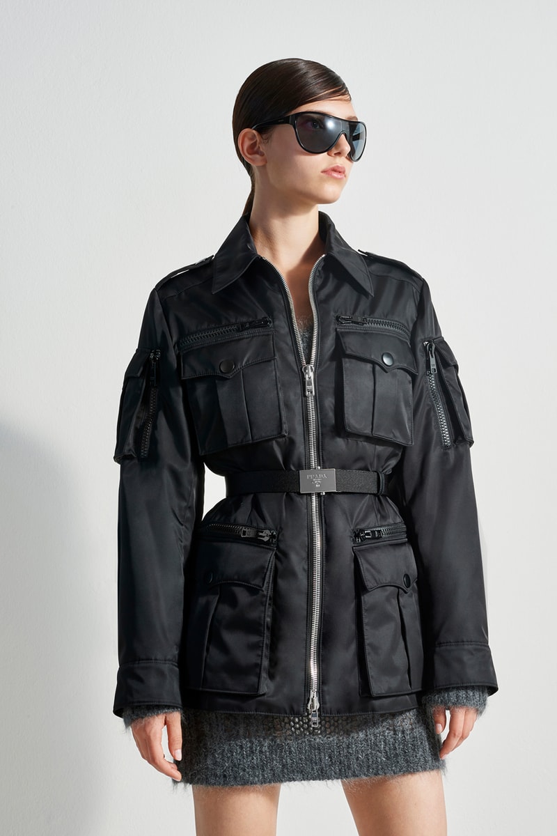 prada escape collection capsule launch fall 2019 outdoor travel gear ready to wear accessories lifestyle clothing compass gabardine nylon outerwear double match shirt camouflage pants 