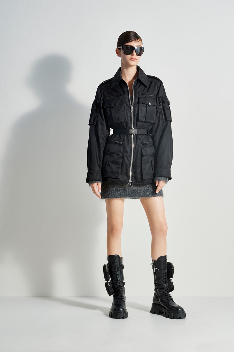 prada escape collection capsule launch fall 2019 outdoor travel gear ready to wear accessories lifestyle clothing compass gabardine nylon outerwear double match shirt camouflage pants 