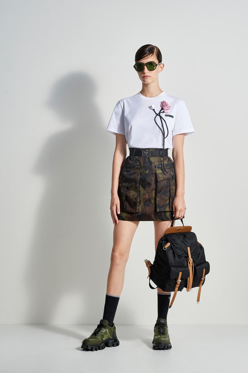 prada escape collection capsule launch fall 2019 outdoor travel gear ready to wear accessories lifestyle clothing compass gabardine nylon outerwear double match shirt camouflage pants