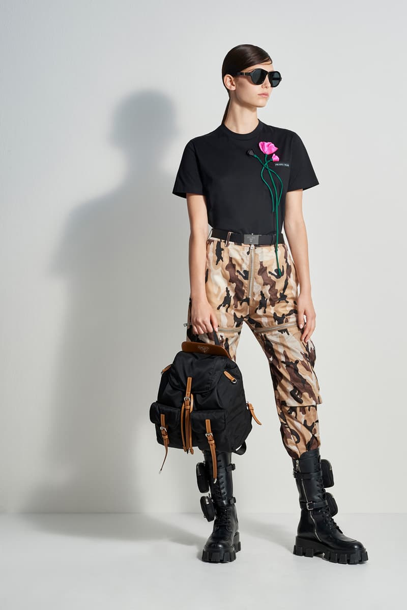 prada escape collection capsule launch fall 2019 outdoor travel gear ready to wear accessories lifestyle clothing compass gabardine nylon outerwear double match shirt camouflage pants 