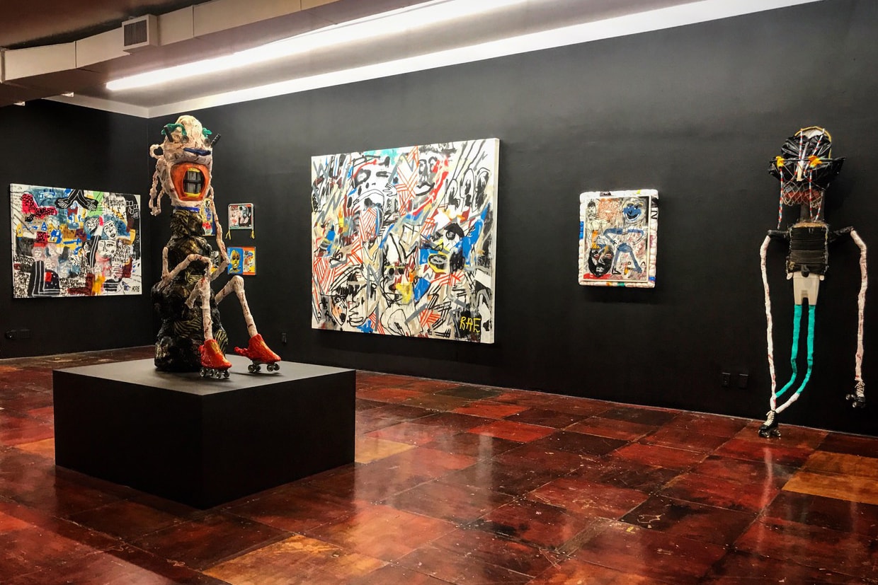 RAE "These Daze" Exhibition Info Paintings Found-Object Sculptures Plastic Wood Metal