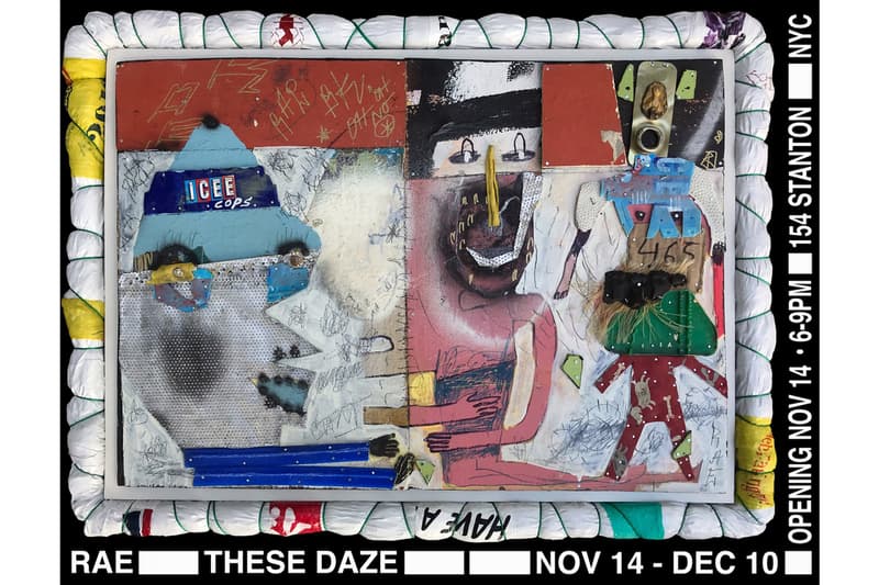 RAE "These Daze" Exhibition Info Paintings Found-Object Sculptures Plastic Wood Metal