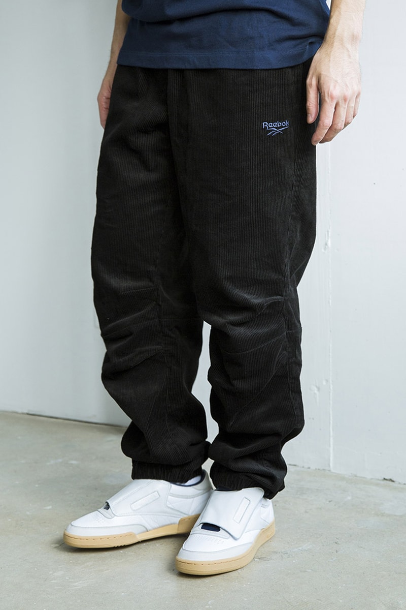 nanamica Reebok Club C White Navy footwear sneakers shoes trainers runners embroidery blue white track jacket pants retro 80s 90s athletic heritage corduroy alien stomper collaborations fall winter 2019 collection apparel