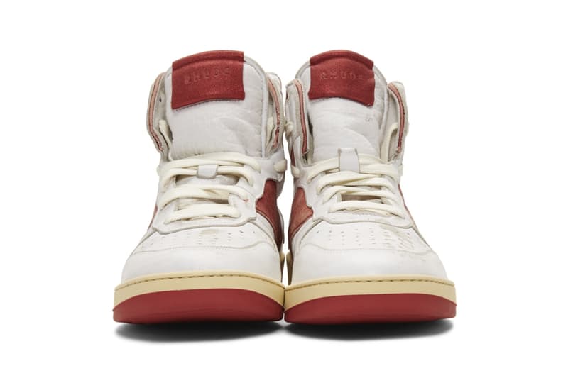 RHUDE Retro Bball-Hi Sneakers White Red Release Info Date Pricing Buy Rhuigi rhuigi villasenor Distressed