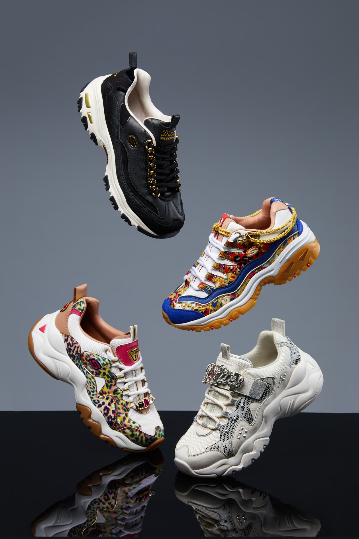 Skechers Luxury Material Limited Edition Collection Heritage premium quality Skechers D'Lites Skechers D'Lites 3.0 Skechers Energy Flashy Stud Cheetah Queen Golden Idea Captains View iconic designs classic silhouettes