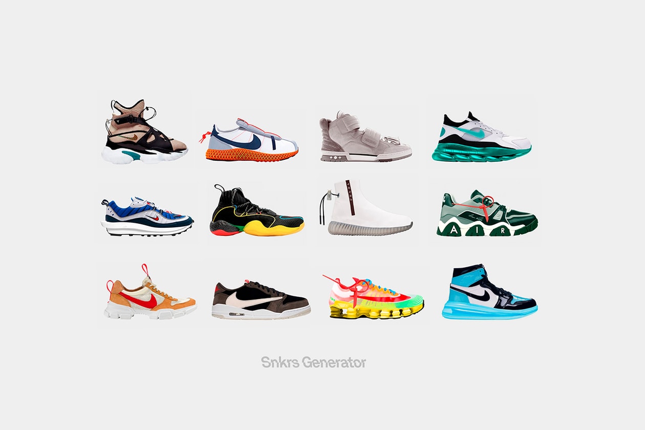 Sneakers Generator App Custom Silhouettes Info nike adidas off-white jordan gucci customization material color accessories design details nss factory deconstruction digital technology