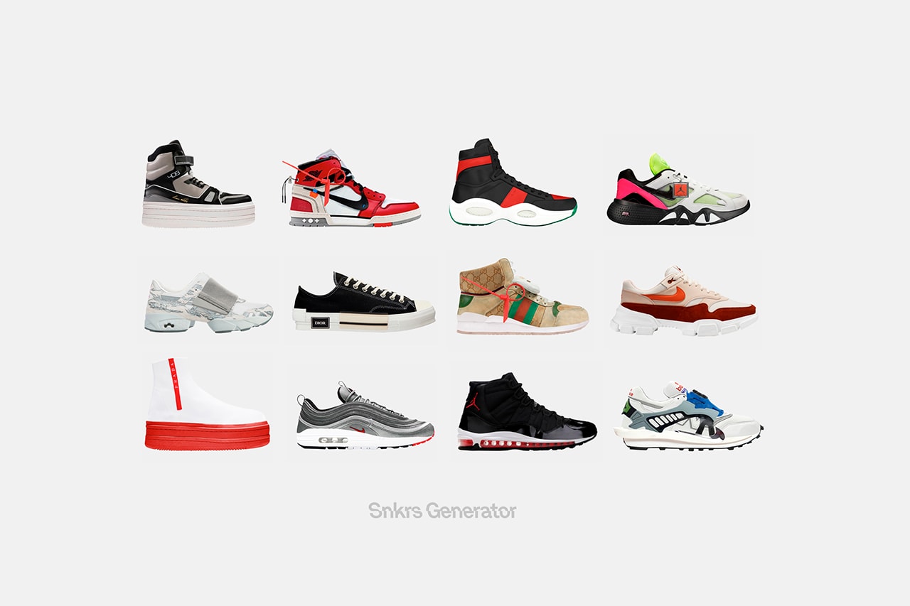 Sneakers Generator App Custom Silhouettes Info nike adidas off-white jordan gucci customization material color accessories design details nss factory deconstruction digital technology