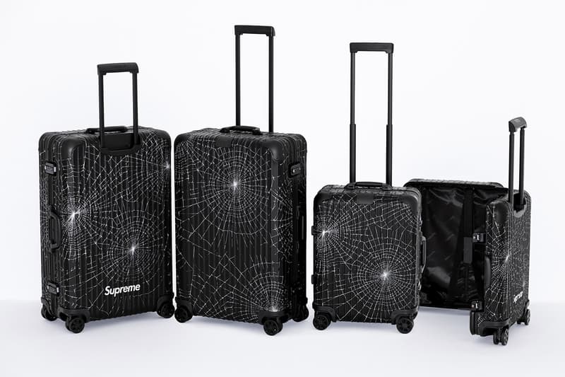 Supreme x RIMOWA Spring 2019 Custom Suitcases aluminum bodies black anodized spiderweb monogram print