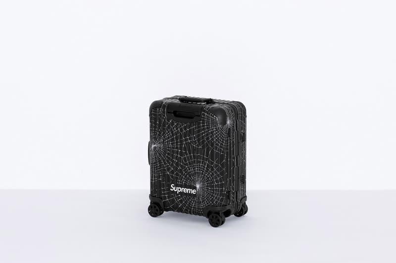 Supreme x RIMOWA Spring 2019 Custom Suitcases aluminum bodies black anodized spiderweb monogram print