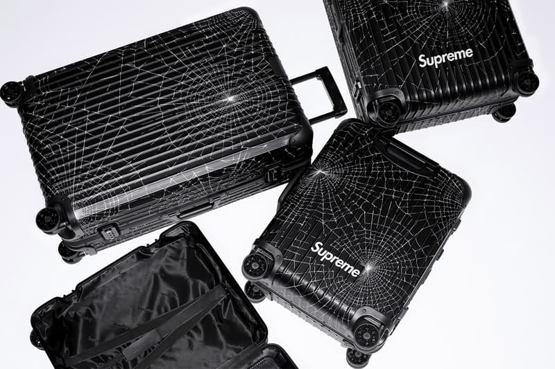 Supreme x RIMOWA Spring 2019 Custom Suitcases aluminum bodies black anodized spiderweb monogram print