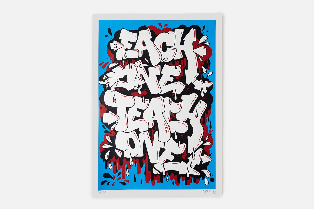 maharishi TEACH 'Each One Teach One' Screen Print Graffiti Blue Red Black White 