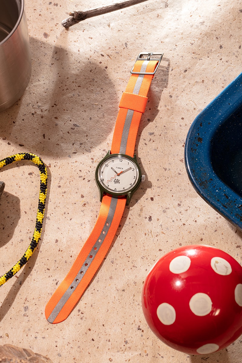 The Good Company x Timex MK1 02 Olive Case Strap Ivory Face Orange Wristband Brass Hour Minute Hand Glow in the Dark Watch Timepiece Wave Logo