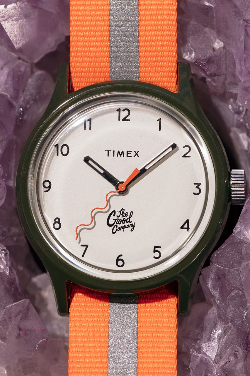 The Good Company x Timex MK1 02 Olive Case Strap Ivory Face Orange Wristband Brass Hour Minute Hand Glow in the Dark Watch Timepiece Wave Logo