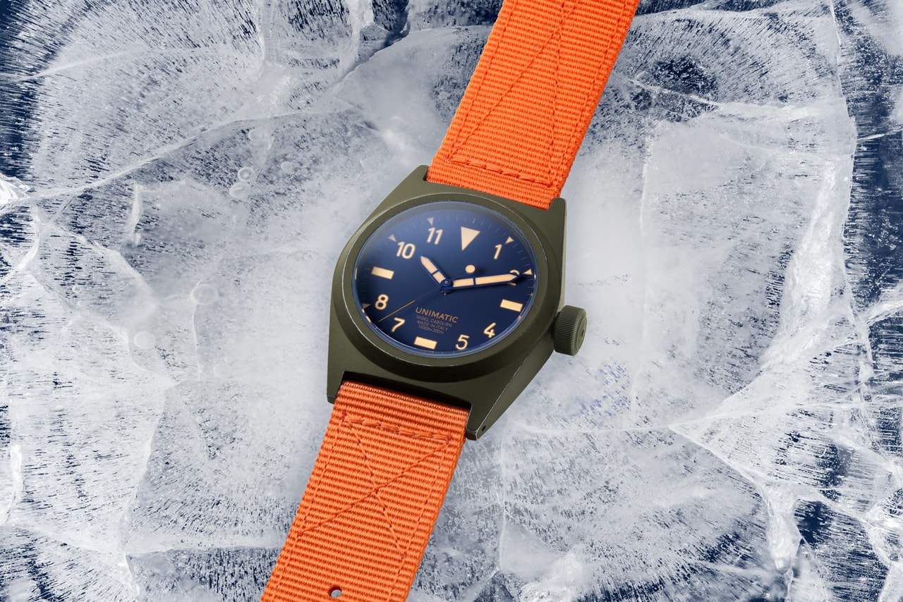 Nigel Cabourn x Unimatic U2-NC Watch Release Olive Navy Blue Safety Orange Commonwealth Trans-Antarctic Expedition