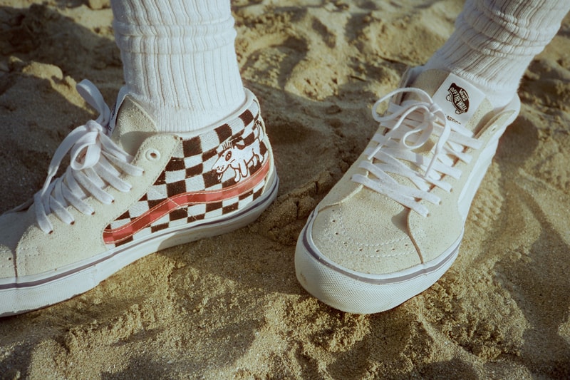 Alltimers x Vans Holiday 2019 Collection Sk8-Mid Pro LTD Cartoon Caricatures Blue Dragon Dog Martini Glass Checkerboard Jacquard Sweater Knit T-shirt Beanie Yellow Orange White Black 