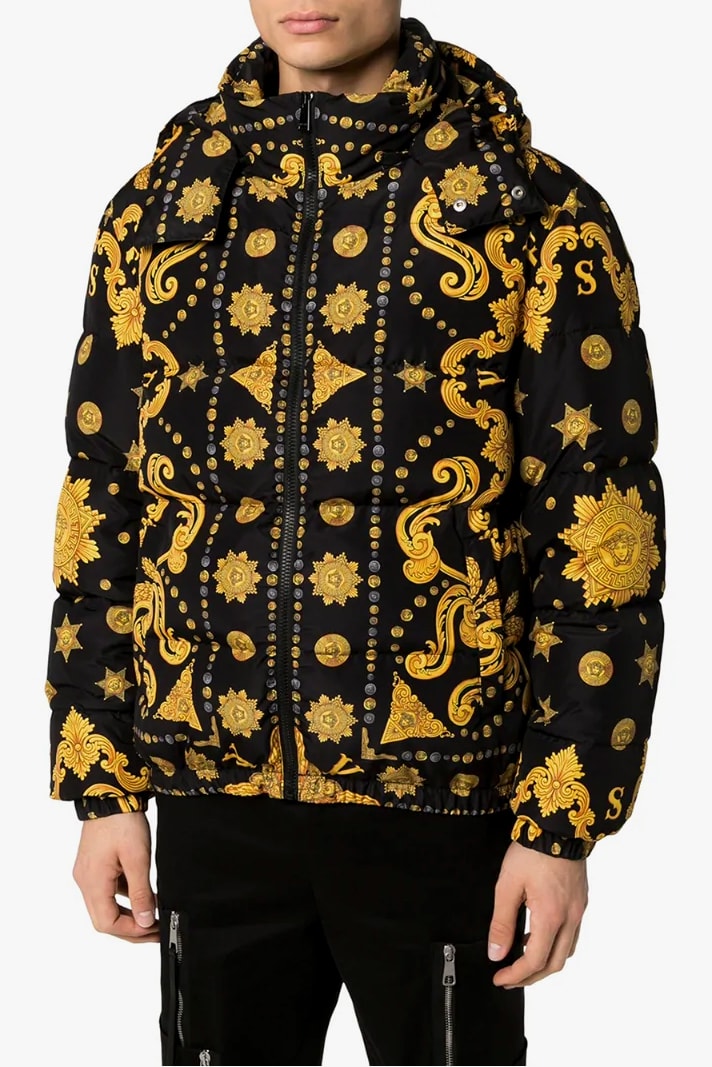 Versace Baroque-Print Puffer Jacket Release Jackets Browns Fashion BROWNS Italian Outerwear 