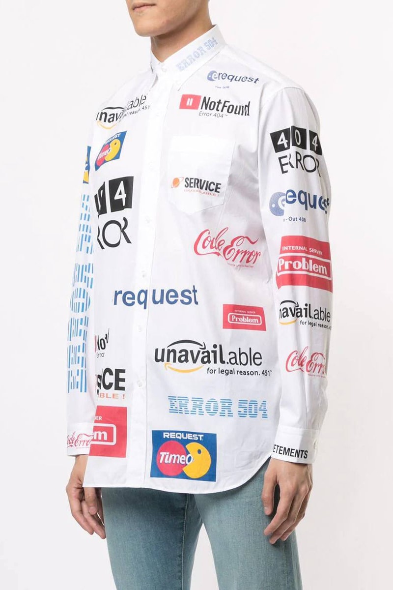Vetements Multicolored "Error Message" Logo Shirt White Collared "Not Found" "Unavailable"