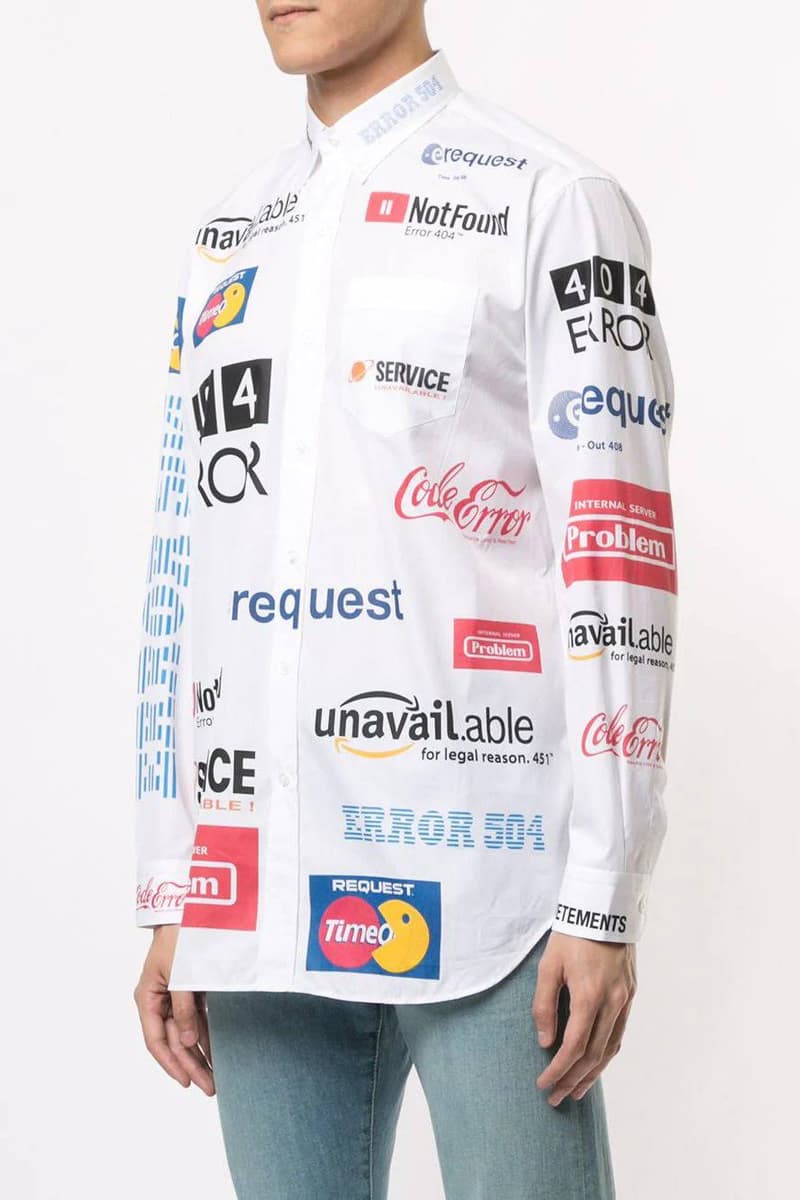 Vetements Multicolored "Error Message" Logo Shirt White Collared "Not Found" "Unavailable"