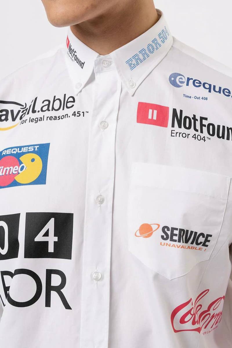 Vetements Multicolored "Error Message" Logo Shirt White Collared "Not Found" "Unavailable"