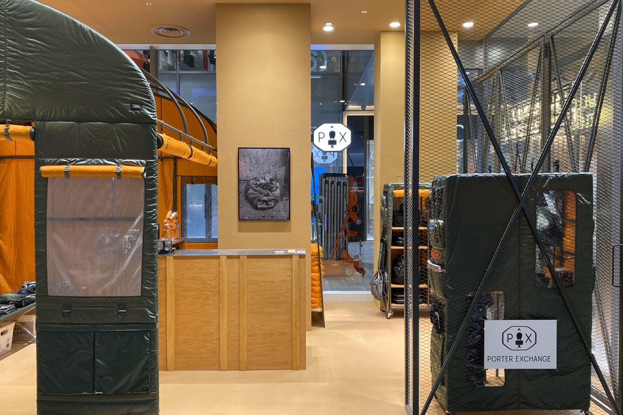 PORTER EXCHANGE Store Opening new shibuya PARCO yoshida and co head porter tanker bags accessories retail spaces brick and mortar made in japan stores Winning Boxing gloves