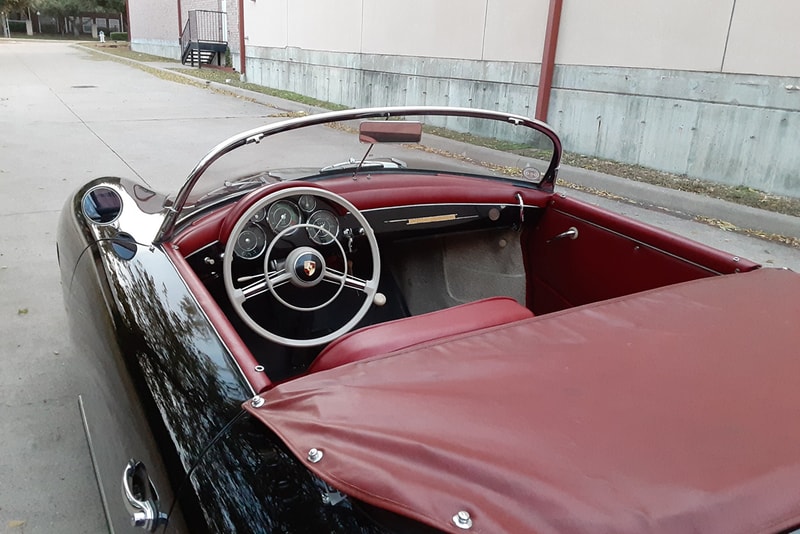 1958 Porsche 356A 1600 Speedster 527k Miles Auction For Sale Vintage Rare German Sportscar Automotive Bring a Trailer Classic Cars Black Red Leather Interior