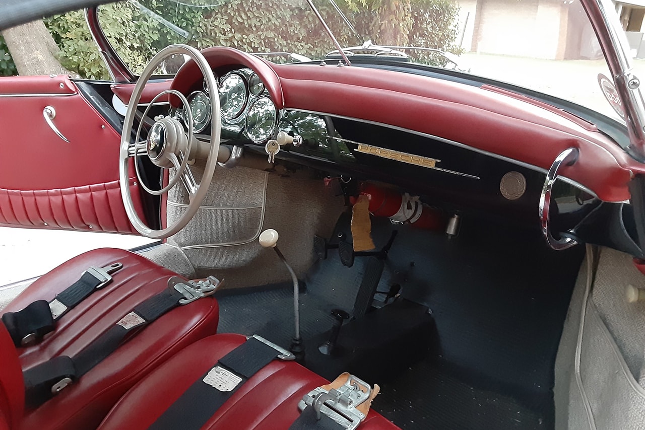 1958 Porsche 356A 1600 Speedster 527k Miles Auction For Sale Vintage Rare German Sportscar Automotive Bring a Trailer Classic Cars Black Red Leather Interior