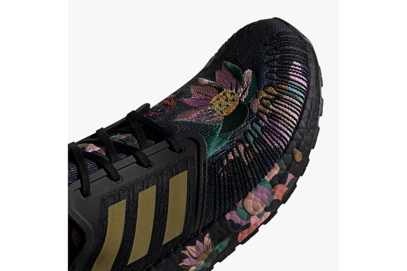 adidas UltraBOOST 20 Chinese New Year Collection Core Black Gold Metallic Three Stripes Lotus Flowers Embroidery Pink Purple Green