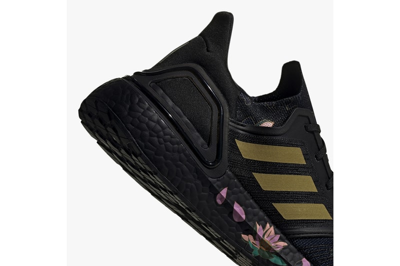 adidas UltraBOOST 20 Chinese New Year Collection Core Black Gold Metallic Three Stripes Lotus Flowers Embroidery Pink Purple Green