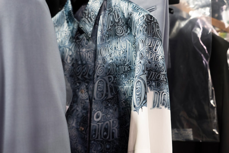 Backstage at Diors Fall Winter 2020 Miami Preview shawn stussy beach architecture couturier yoon ahn ambush jewelry French luxury house American art basel collaboration logo saddle bag pre