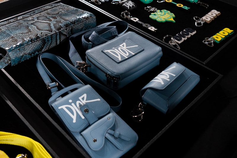 Backstage at Diors Fall Winter 2020 Miami Preview shawn stussy beach architecture couturier yoon ahn ambush jewelry French luxury house American art basel collaboration logo saddle bag pre