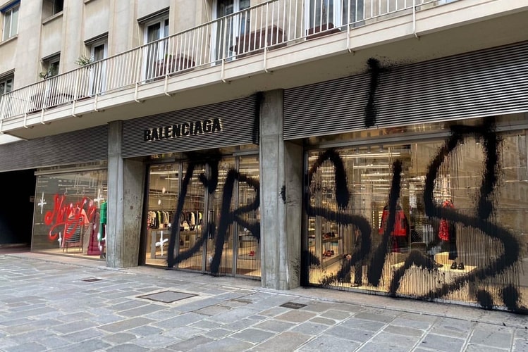 Kidult Vandalizes Balenciaga's Paris Flagship with Massive "Merry Crisis" Tag