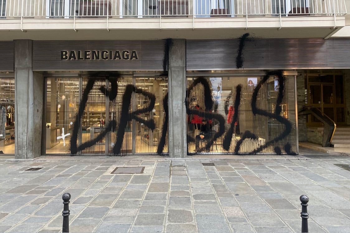 Balenciaga Taps Kidult to Graffiti Its Paris Flagship high fashion menswear demna gvasalia tongue in cheek merry christmas merry crisis “More lucidity and humanity. Less hypocrisy and ignorance ”