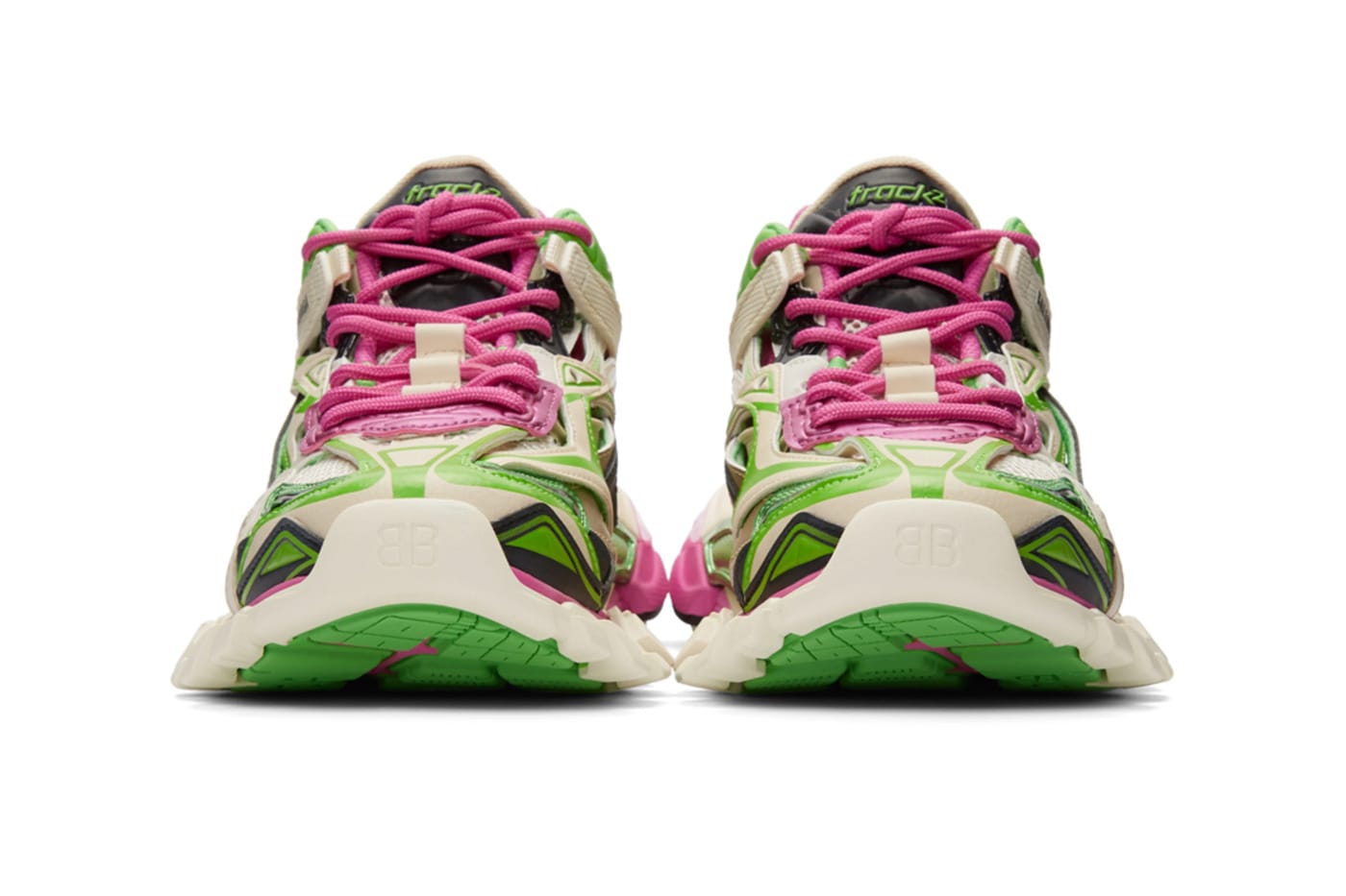 pink and white green and grey shoe