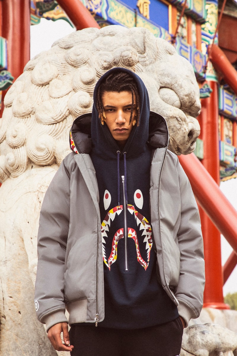 BAPE China 9th Anniversary Capsule a bathing ape shark hoodies red yellow abc camo print ape head bags accessories 