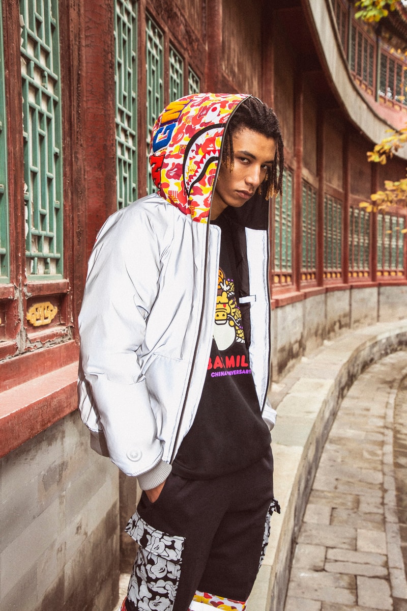 BAPE China 9th Anniversary Capsule a bathing ape shark hoodies red yellow abc camo print ape head bags accessories 