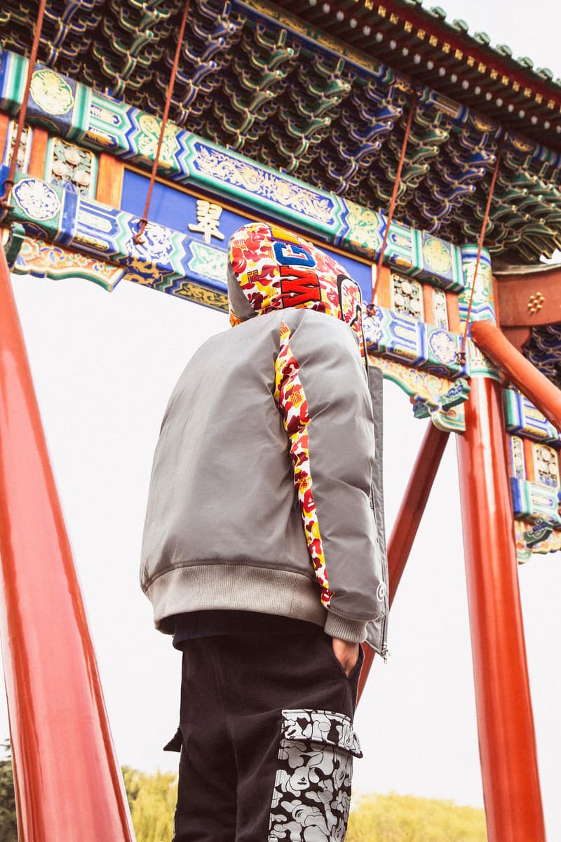 BAPE China 9th Anniversary Capsule a bathing ape shark hoodies red yellow abc camo print ape head bags accessories