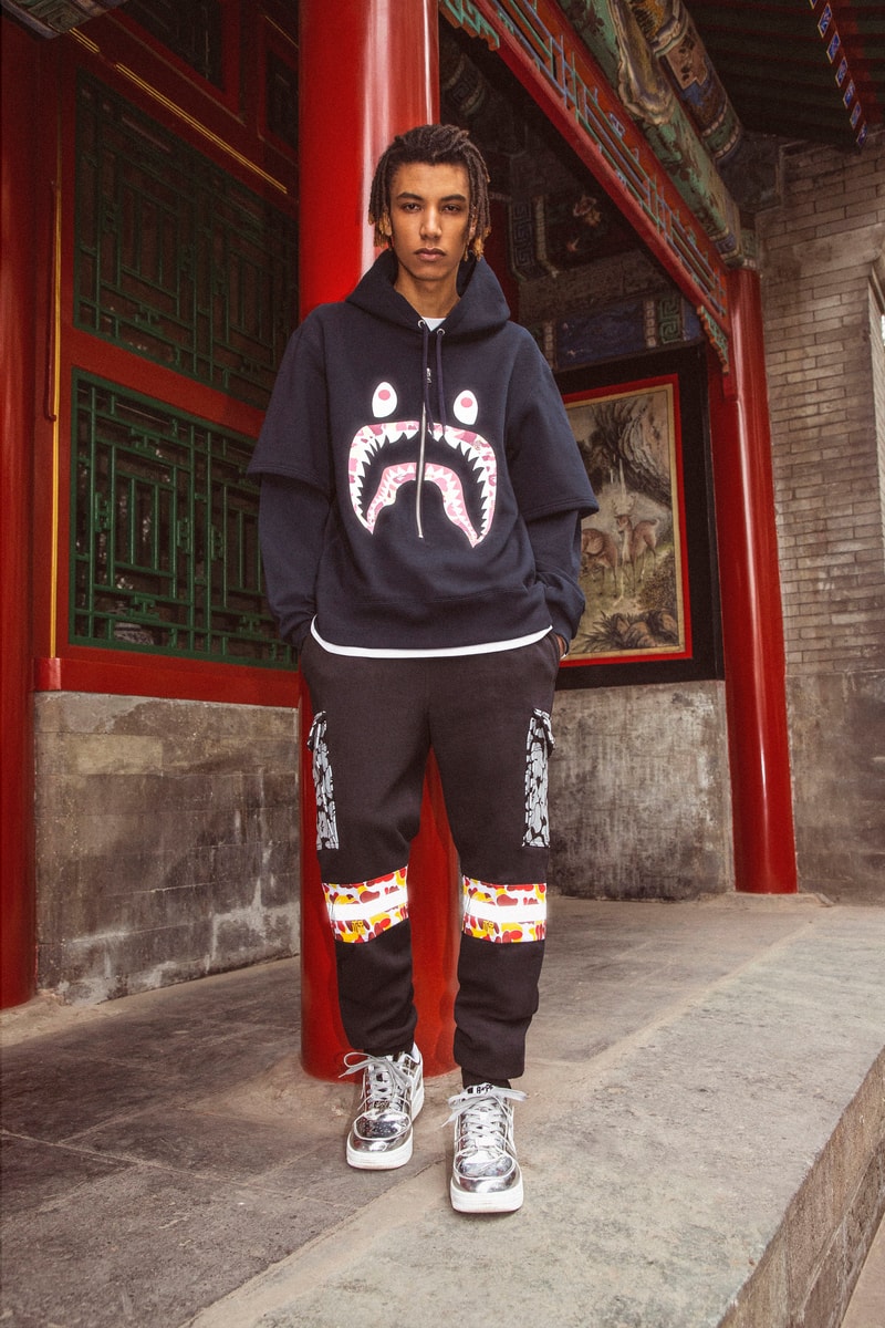 BAPE China 9th Anniversary Capsule a bathing ape shark hoodies red yellow abc camo print ape head bags accessories 