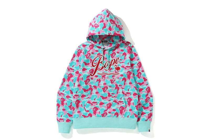 BAPE Exclusive Miami Store Collection a bathing ape lookbooks Miami design district baby milo heat pink blue teal shark hoodies bags accessories stickers iphone cases