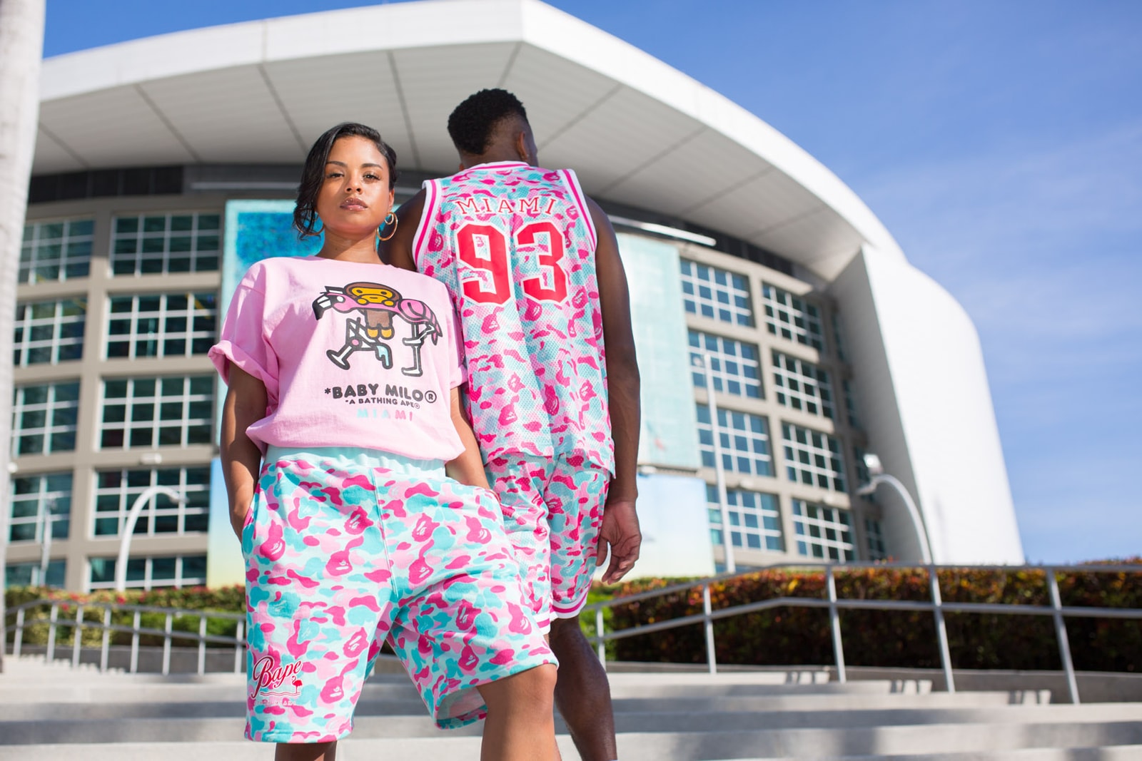 BAPE Exclusive Miami Store Collection a bathing ape lookbooks Miami design district baby milo heat pink blue teal shark hoodies bags accessories stickers iphone cases