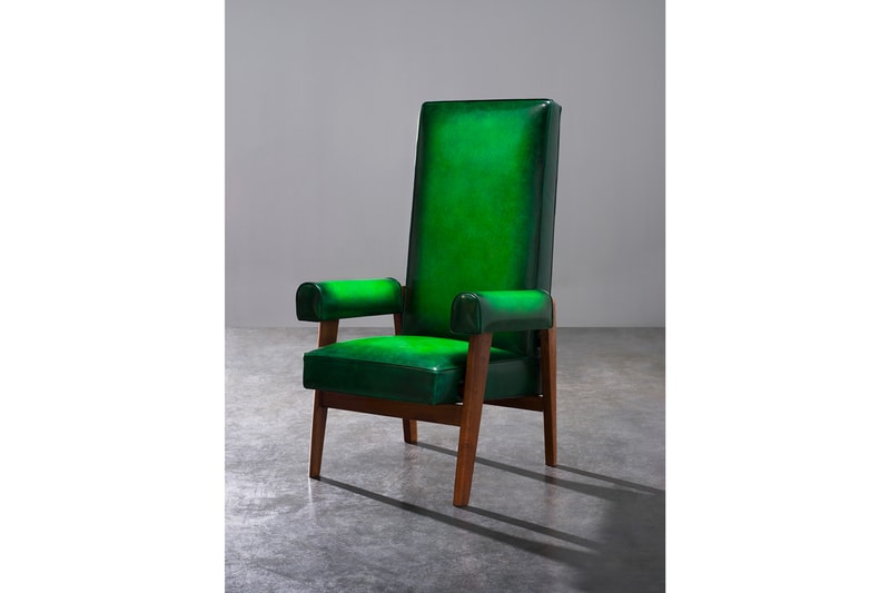 Berluti x Pierre Jeanneret Furniture Art Basel 2019 Kris Van Assche François Laffanour Galerie Downtown Day Bed Cinema Chairs Desk Folding Screen Purple Red Brown Blue Green Orange