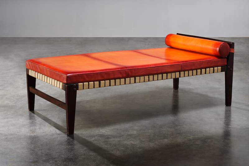 Berluti x Pierre Jeanneret Furniture Art Basel 2019 Kris Van Assche François Laffanour Galerie Downtown Day Bed Cinema Chairs Desk Folding Screen Purple Red Brown Blue Green Orange