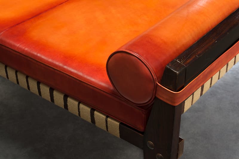 Berluti x Pierre Jeanneret Furniture Art Basel 2019 Kris Van Assche François Laffanour Galerie Downtown Day Bed Cinema Chairs Desk Folding Screen Purple Red Brown Blue Green Orange