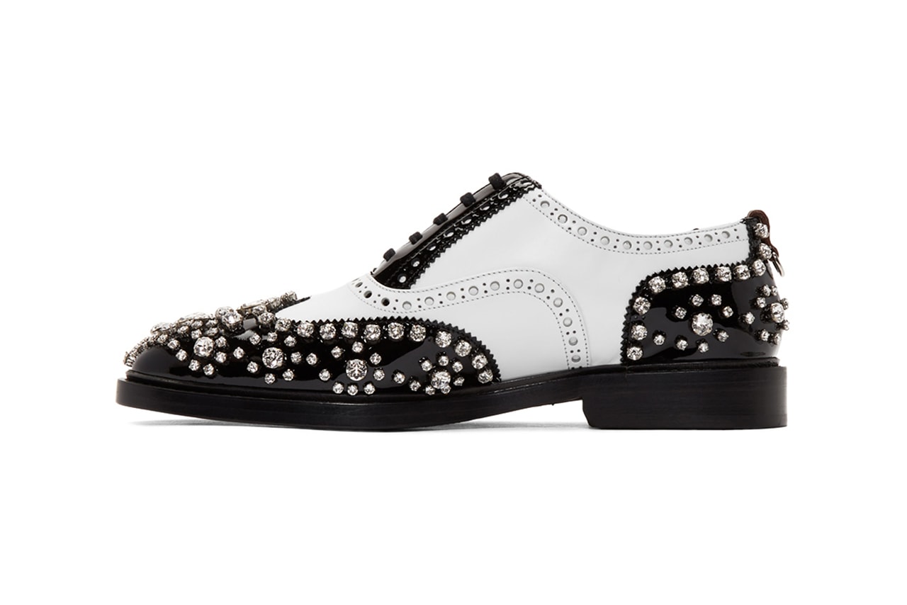 Burberry Lennard Cry Crystal Brogue Shoes for SSENSE exclusive leather patent fall winter 2019 white black derby studded