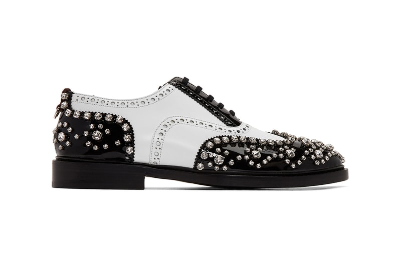 Burberry Lennard Cry Crystal Brogue Shoes for SSENSE exclusive leather patent fall winter 2019 white black derby studded