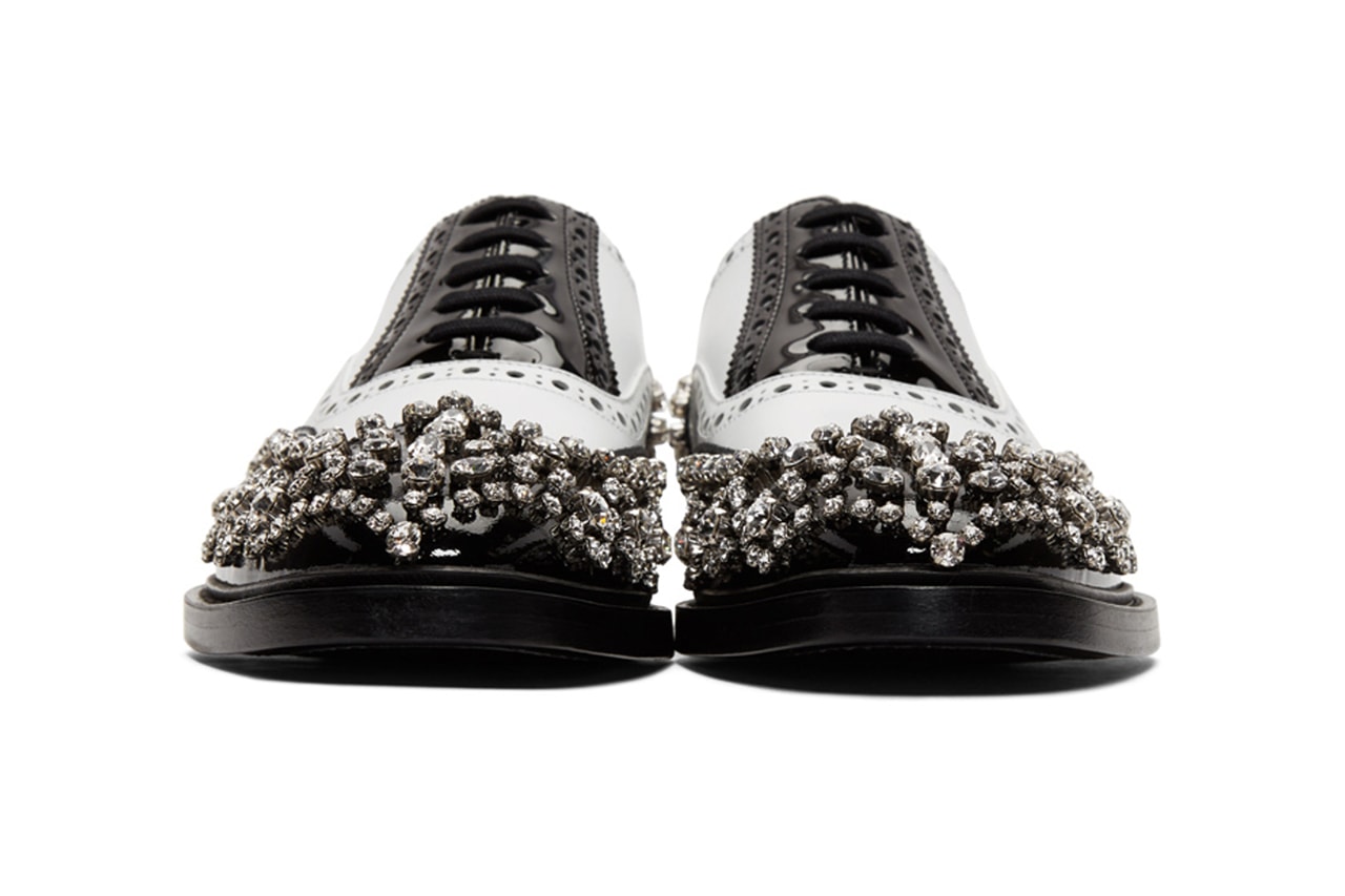Burberry Lennard Cry Crystal Brogue Shoes for SSENSE exclusive leather patent fall winter 2019 white black derby studded
