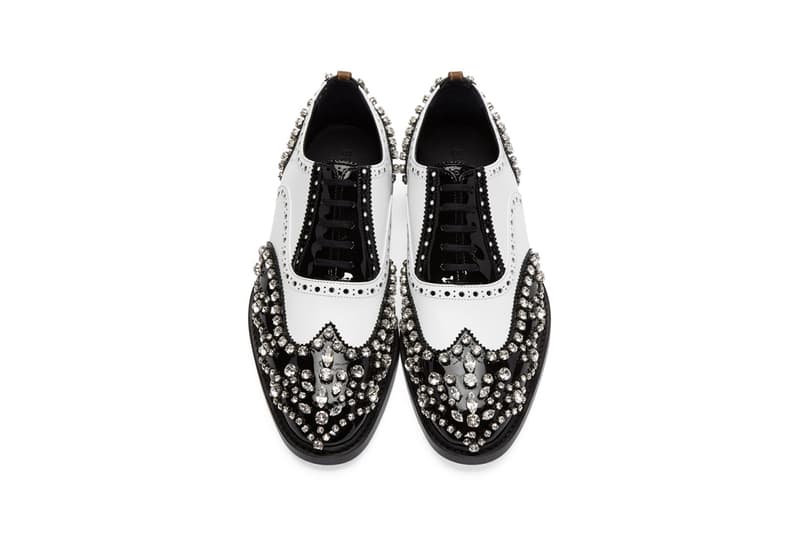 Burberry Lennard Cry Crystal Brogue Shoes for SSENSE exclusive leather patent fall winter 2019 white black derby studded