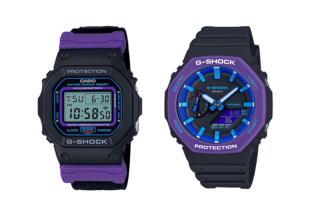 Casio G-Shock Grape DW-5600THS and GA-2100THS Release watches tech timekeeping grape black blue rubber sports watch digital