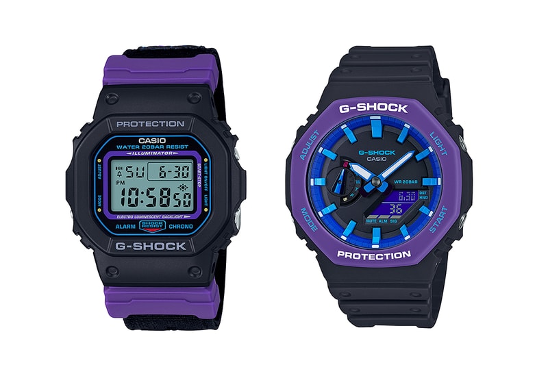 Casio G-Shock Grape DW-5600THS and GA-2100THS Release watches tech timekeeping grape black blue rubber sports watch digital 