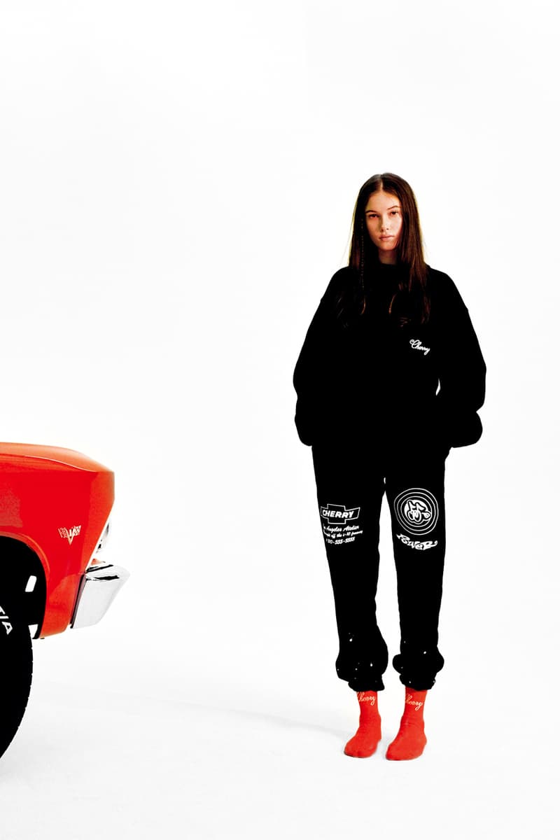 cherry los angeles winter 2019 collection lookbook images release made in america usa american manufacturing plaid flannel shirt jacket sweatpants graphic tshirts tees power atelier hoodies classic beanie